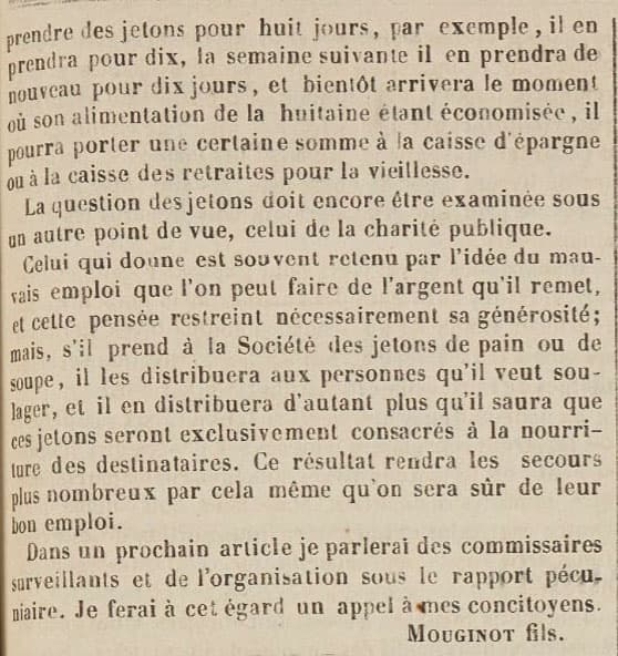 Extrait 1 de l'Union Bourguignonne du 1er octobre 1855 mentionnant l'Association Alimentaire de la Ville de Dijon