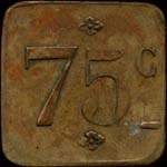 Jeton anonyme de 75 centimes en laiton carré et coins arrondis 21,5 mm du Café de Paris à Douai - revers