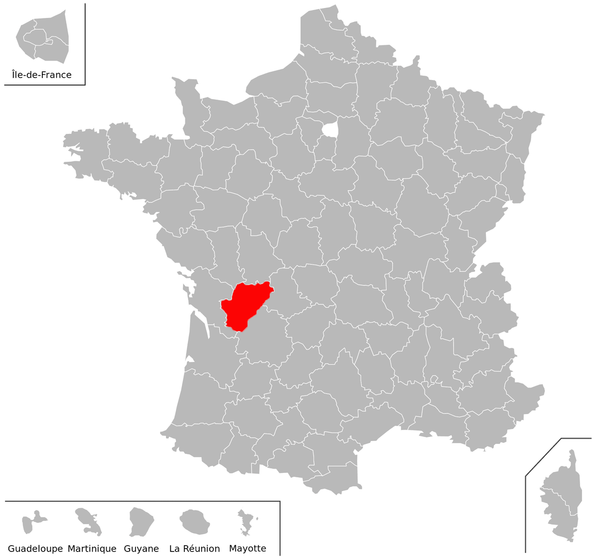 Emplacement du dpartement de Charente (16) en grand format