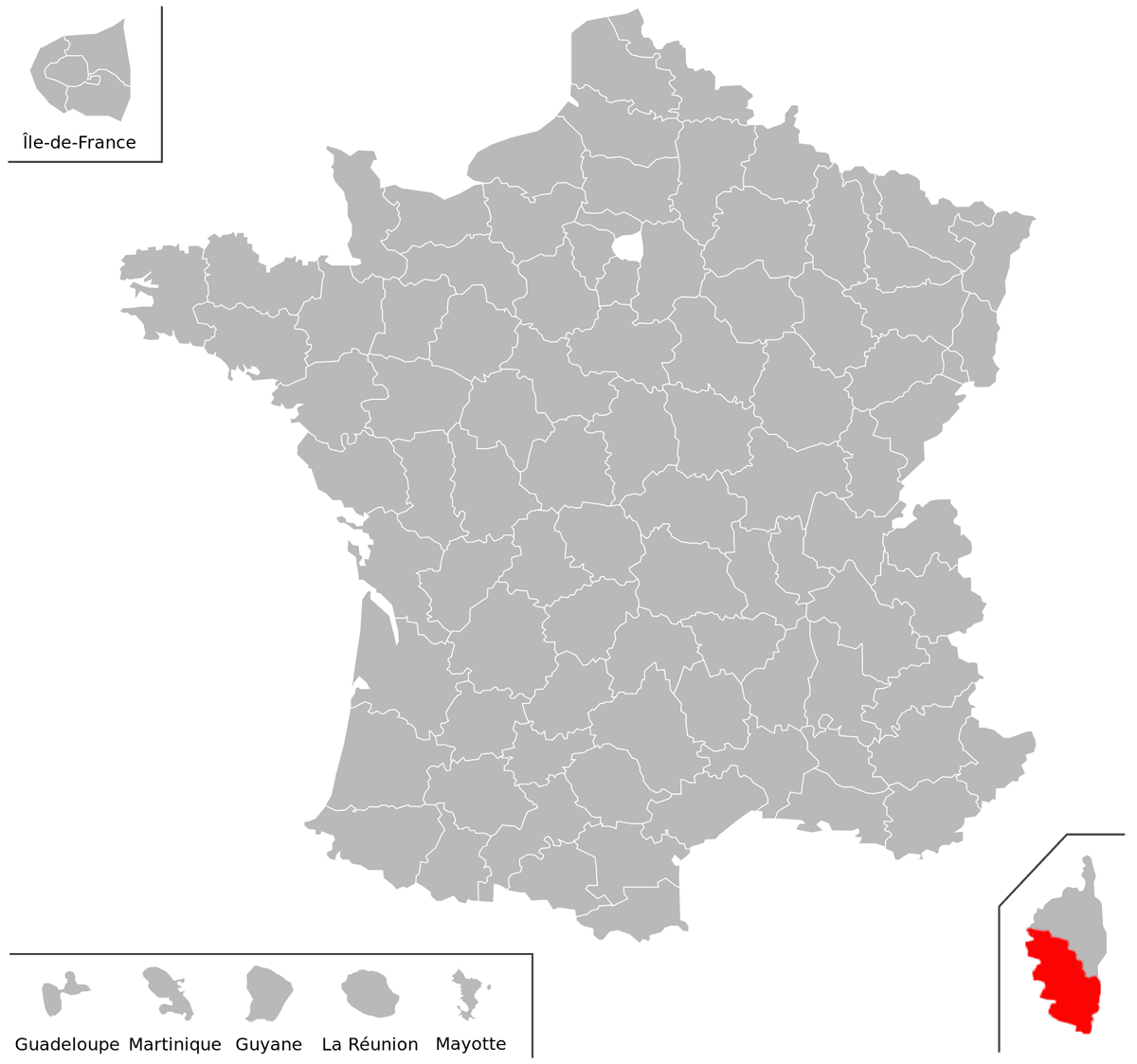 Emplacement du dpartement de Corse-du-Sud (2A) en grand format