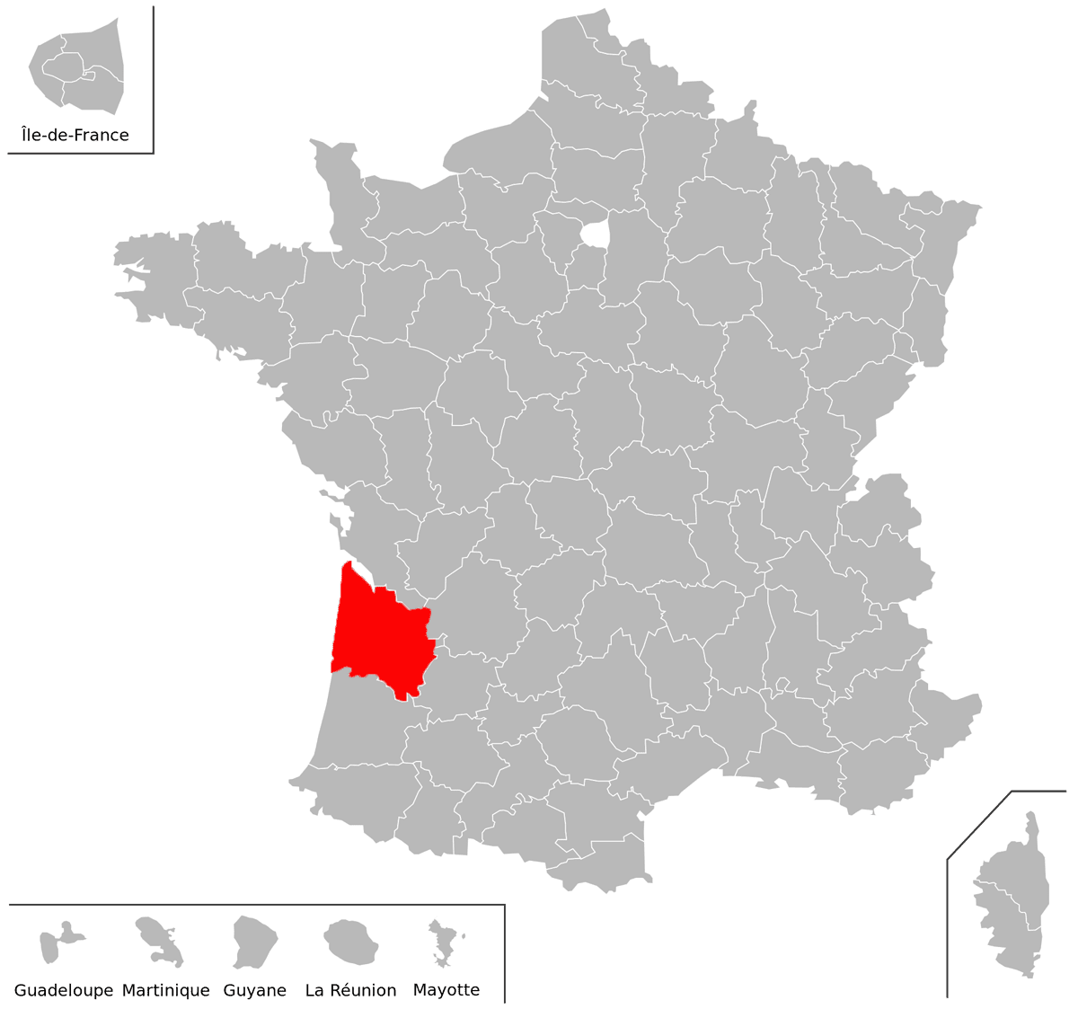 Emplacement du dpartement de la Gironde (33) en grand format