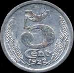 Jeton de 5 centimes 1922 de la Chambre de Commerce d'Eure-et-Loir (28 - Dpartement) - revers