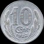 Jeton de 10 centimes 1922 de la Chambre de Commerce d'Eure-et-Loir (28 - Dpartement) - revers
