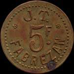 Jeton de 5 francs de J. T. - Fabrezan (11200 - Aude) - avers