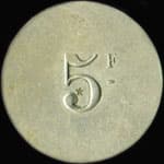 Jeton de 5 francs �mis par le C. F. E. (Casino de Forges-les-Eaux) � Forges-les-Eaux (76440 - Seine-Maritime) - revers