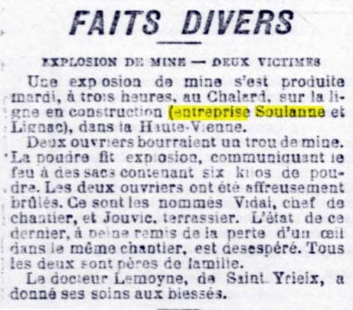 Article de l'Indépendant Rémois du 9 mars 1903 rapportant l'accident mortel impliquant l'entreprise Soulanne et Lignac
