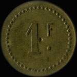 Jeton de 1 franc mis par la Cantine Bruneaux du 30e Bataillon de Chasseurs  Pied - revers