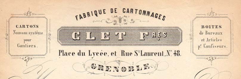 En-t�te de facture de Clet Fr�res - Entreprise de cartonnages � Grenoble