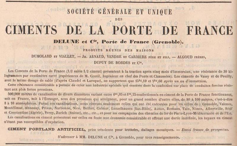 La Maison Dumolard et Viallet est mentionne parmi celles qui exploitent le gisement de la Socit des Ciments de la Porte de France