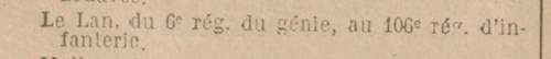 Le Journal Officiel de la R�publique fran�aise du 22 mars 1939 annonce la mutation du cantinier Le Lan du 6e R�giment du G�nie au 106e R�giment d'Infanterie