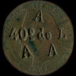 Jeton surfrapp sur 5 centimes Napolon III 1864 du 40e Rgiment d'Infanterie de Ligne - avers
