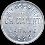 Jeton de 10 centimes 1922 mis par l'Epicerie Ch.Mallat  Jarnac (16200 - Charente) - avers