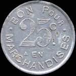 Jeton de 25 centimes 1922 mis par l'Epicerie Ch.Mallat  Jarnac (16200 - Charente) - revers
