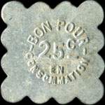 Jeton de 25 centimes émis par le Café Besset à Lacombe (11310 - Aude) - revers