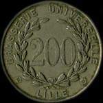 Jeton de 200 centimes émis par la Brasserie Universelle à Lille (59000 - Nord) - avers