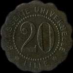 Jeton de 20 centimes émis par la Brasserie Universelle à Lille (59000 - Nord) - avers