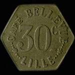 Jeton de 30 centimes émis par le Café Bellevue à Lille (59000 - Nord) - avers