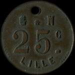 Jeton de 25 centimes émis par G & N (Grimondez & Nuytten) à Lille (59000 - Nord) - avers