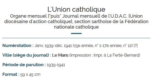 Description du journal L'Union Catholique du Mans