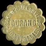 Jeton de ncessit de Cognac Cusenier - 20 (centimes) du Bar de l'Htel de Ville - Durand  Montpellier (34000 - Hrault) - avers