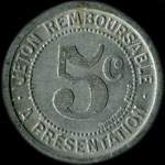 Jeton de ncessit de 5 centimes de Mercerie Lyonnaise  Montpellier (34000 - Hrault) type 1 - revers