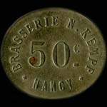 Jeton de 50 centimes émis par la Brasserie N.Kempf à Nancy (54000 - Meurthe-et-Moselle) - avers