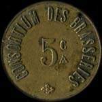 Jeton de 5 centimes émis par le Consortium des Brasseries à Nancy (54000 - Meurthe-et-Moselle) - revers