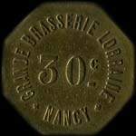 Jeton de 20 centimes avec chiffres de 5 mm émis par la Grande Brasserie Lorraine à Nancy (54000 - Meurthe-et-Moselle) - avers