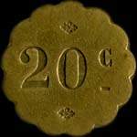 Jeton de 20 centimes avec chiffres de 6 mm émis par la Grande Brasserie Lorraine à Nancy (54000 - Meurthe-et-Moselle) - revers
