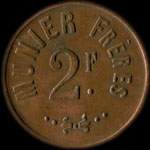 Jeton de 2 francs émis par Munier Frères à Nancy (54000 - Meurthe-et-Moselle) - avers