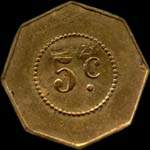 Jeton de 5 centimes avec surfrappe 1880 émis par la Société de Consommation de l'Est - Nancy (54000 - Meurthe-et-Moselle) - revers