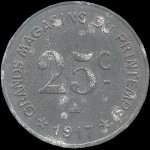 Jeton de 25 centimes 1917 en zinc émis par les Grands Magasins du Printemps - Maison Milhaud à Narbonne (11000 - Aude) - revers