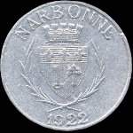 Jeton de 10 centimes 1922 émis par le Syndicat des Limonadiers et Restaurateurs à Narbonne (11000 - Aude) - avers