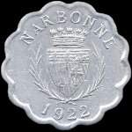Jeton de 25 centimes 1922 émis par le Syndicat des Limonadiers et Restaurateurs à Narbonne (11000 - Aude) - avers