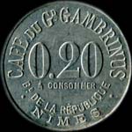 Jeton de 20 centimes mis par le Caf du Grand Gambrinus - Bd de la Rpublique  Nmes (30000 - Gard) - avers