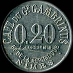Jeton de 20 centimes mis par le Caf du Grand Gambrinus - Bd de la Rpublique  Nmes (30000 - Gard) - revers