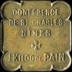 Jeton de 1 kilog. de pain mis par la Confrence de St-Vincent-de-Paul - Confrence de St-Charles  Nimes (30000 - Gard) - revers