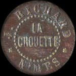 Jeton de 20 centimes émis par J.Richard - La Chouette à Nimes (30000 - Gard) - avers