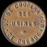 Jeton de ncessit de 25 centimes mis par la Socit de Coopration des Usines de Chedde - Passy (74190 - Haute-Savoie) - avers