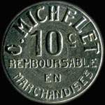 Jeton de nécessité de 10 centimes émis par O.Michelet à Pau (64000 - Pyrénées-Atlantiques) - type à petite tête - frappe monnaie - revers