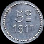 Jeton de 5 centimes 1917 émis par l'Union Commerciale Peyriac (11160 - Aude) - revers