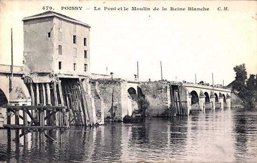 Poissy (78300 - Yvelines) - Le Pont et le Moulin de la Reine Blanche.