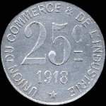 Jeton de 25 centimes 1918 mis par l'Union du Commerce & de l'Industrie de Poissy (78300 - Yvelines) - revers