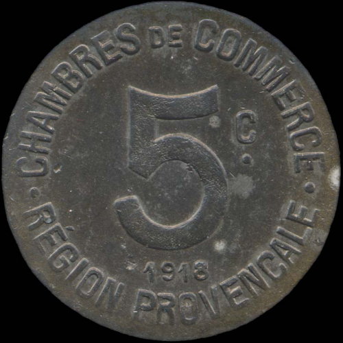 Jeton-monnaie de ncessit de 5 centimes 1918 de la Rgion Provenale - type 1