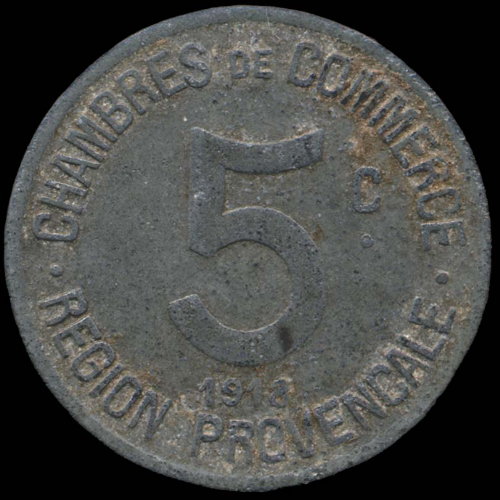 Jeton-monnaie de ncessit de 5 centimes 1918 de la Rgion Provenale - type 2
