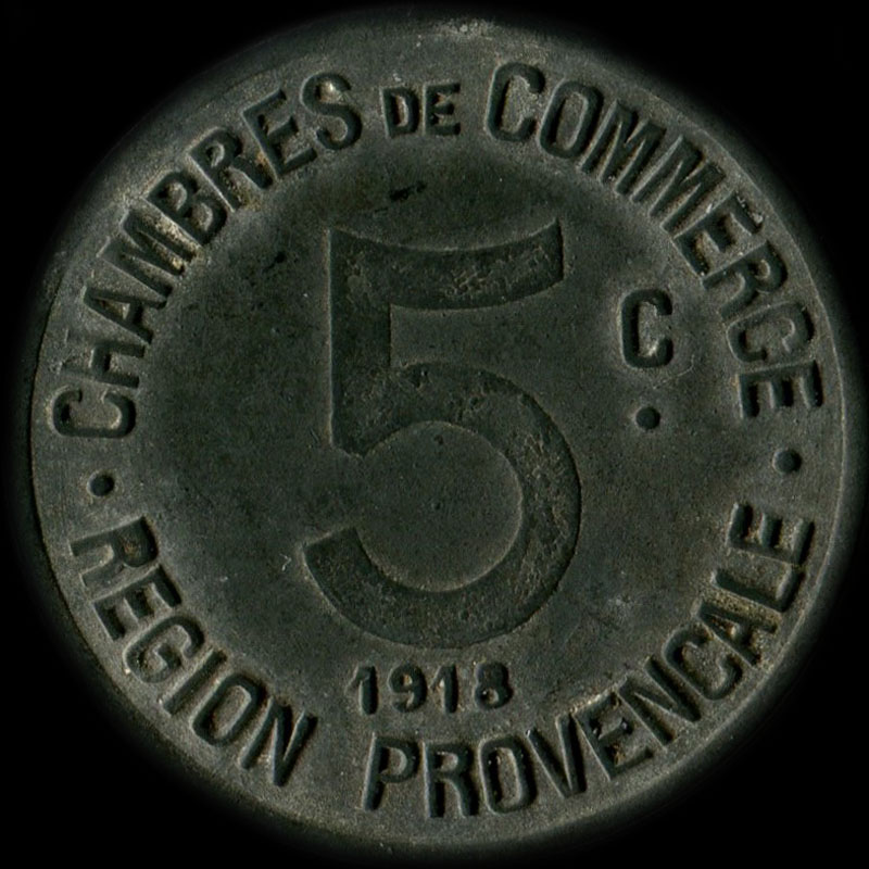 Jeton-monnaie de ncessit de 5 centimes 1918 de la Rgion Provenale - type 3