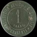 Jeton de 1 franc mis par l'Institution Agricole de Charsey - Charente  Puymoyen (16400 - Charente) - revers