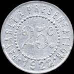 Jeton de 25 centimes 1922 mis par les Galeries Modernes - G.Peyrire  Ralmont (81120 - Tarn) - revers
