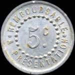 Jeton de 5 centimes 1922 mis par la Pharmacie F.Gisclard  Ralmont (81120 - Tarn) - revers