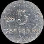 Jeton de 5 centimes mis par la Ville de Roanne - Fourneaux Economiques (42300 - Loire) - revers